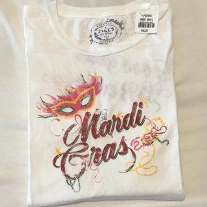 NWT - M Fredric - Jake's - White Mardi Gras Cap Sleeve Large T-shirt